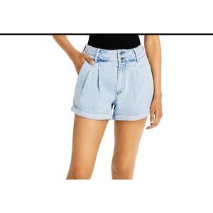 Paige Womens Light Wash Pleated Denim Shorts Sz 31 High Rise Classic Old Money
